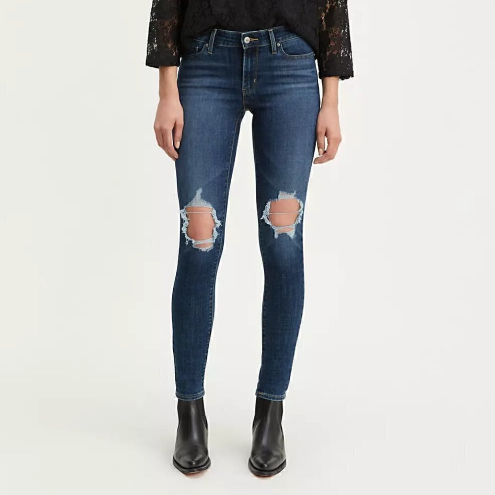 NWT Levi's Skinny Jeans 711 Mid Rise Dark Wash Distressed Size 24